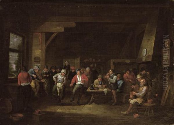 A Peasants' Dance In An Inn Oil Painting by Victor Mahu