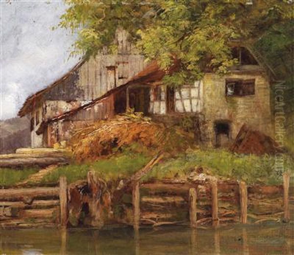 A House At The Lakefront Oil Painting by Hiasl Maier-Erding