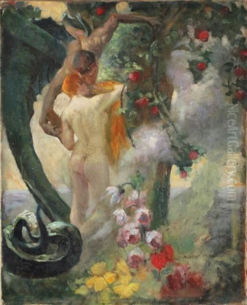 Adam Et Eve (etude) Oil Painting by Albert Pierre Rene Maignan