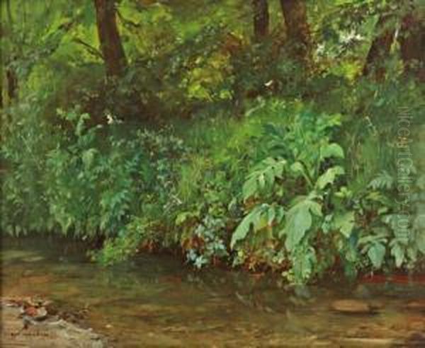 Bord De Riviere En Sous-bois Oil Painting by Albert Pierre Rene Maignan