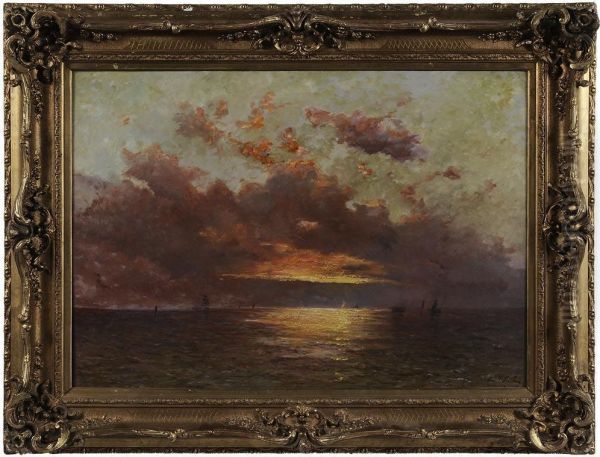 Boats At Sunset Oil Painting by Emile Maillard