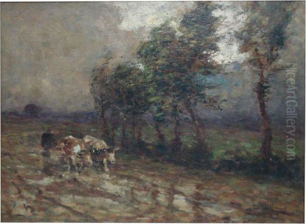 Attelage De Biufs Par Temps Gris Oil Painting by Fernand Maillaud