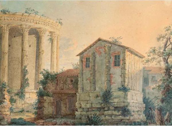 Tempio Della Sibilla A Tivoli Oil Painting by Charles Felix Maillet Duboullay