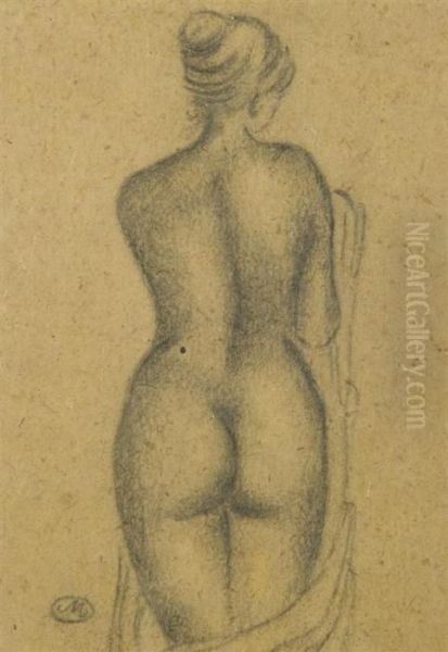 Femme Nue De Dos Une Draperie A La Main Oil Painting by Aristide Maillol