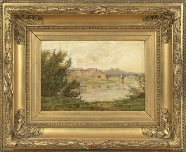 View Of A Town By The River Oil Painting by Gustave Maincent