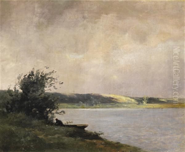 Pecheur Au Bord D'un Lac Oil Painting by Gustave Maincent