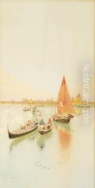 Venezia, Gondole E Vele In Laguna Oil Painting by Raffaele Mainella