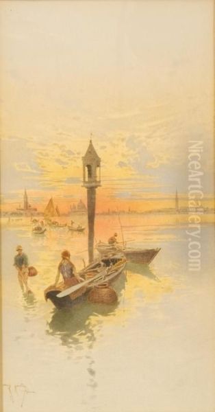 Venezia, Tramonto In Laguna Oil Painting by Raffaele Mainella