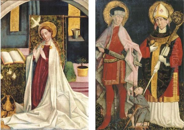 Saint Nicolas And Saint Martin; And The Annuciation Oil Painting by Maitre De Flemalle