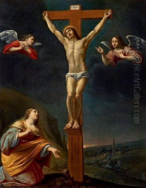 La Crucifixion Avec Marie - Madeleine Et Les Anges Oil Painting by Maitre Des Corteges