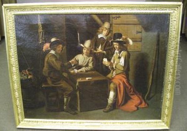 Officers Playing A Game Of Cards Oil Painting by Maitre Des Jeux