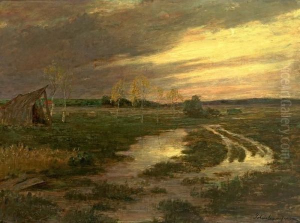 Riedlandschaft An Einem Fruhlingsmorgen Oil Painting by Gustav Majer