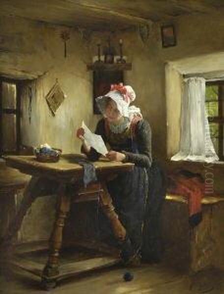 Der Brief. Oil Painting by Gustav Majer