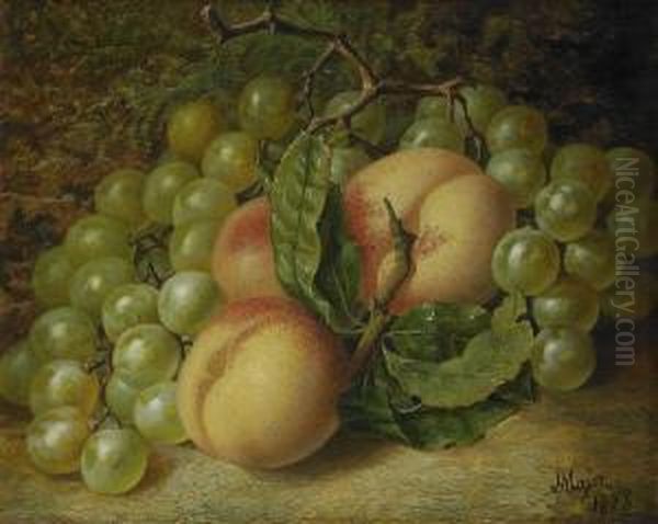 Stilleben Med Vindruvor, Plommon Och Persikor Oil Painting by Henry A. Major