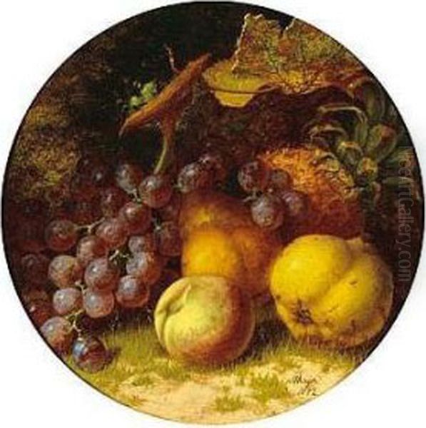 Still Life Studies Of Fruit And Nuts, A Pair, Both Signed And Dated 1882, Oil On Canvas, Circular , Diameter 32 Cm.; 12 3/4 In Oil Painting by Henry A. Major