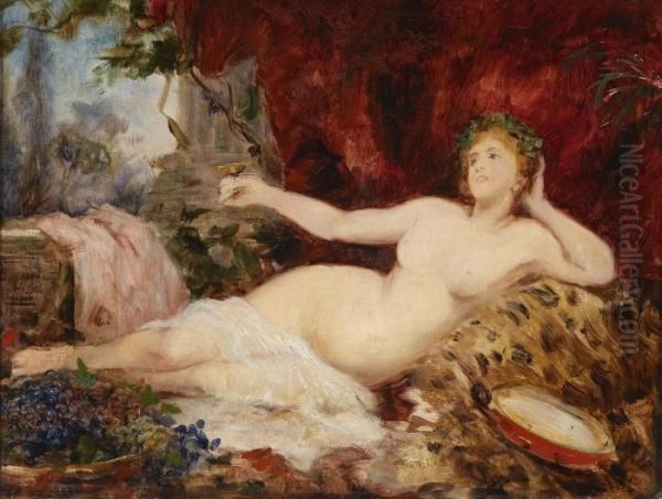 Recumbent Bacchante Oil Painting by Hans Makart