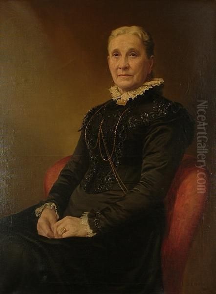 Portrait Of An Older Woman, Seated, Wearing A Black Dress With A White Lace Collar Oil Painting by J.R. Makin