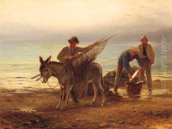 Sorting The Catch Oil Painting by J.R. Makin