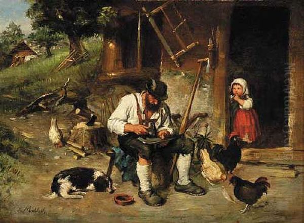 Repairing The Scythe Oil Painting by Johann Makloth