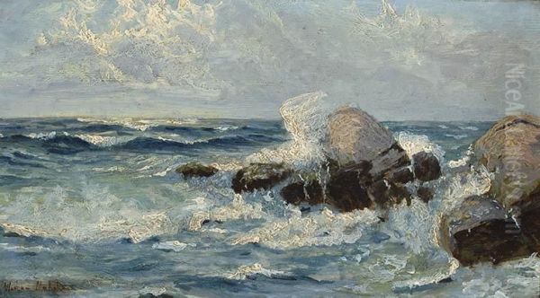 Seascape With Rocks Oil Painting by Vartan Makokian