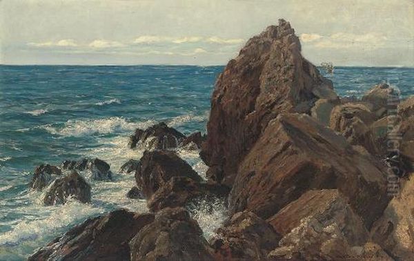 On The Rocky Shore Oil Painting by Vartan Makokian