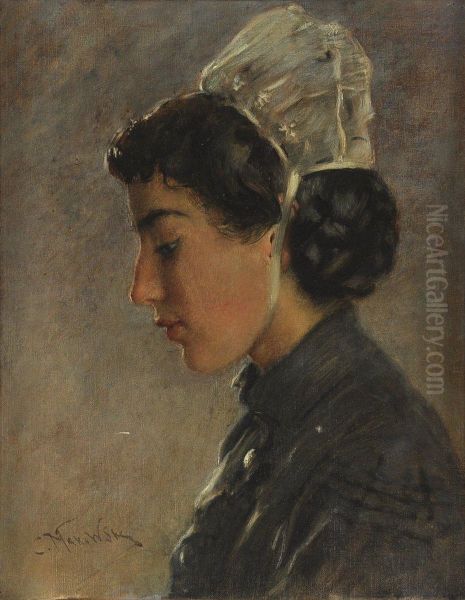 Profile Of A Young Woman Oil Painting by Konstantin Egorovich Egorovich Makovsky