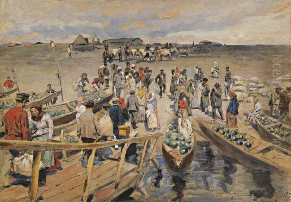 Watermelon Traders At The Quayside Oil Painting by Vladimir Egorovic Makovsky