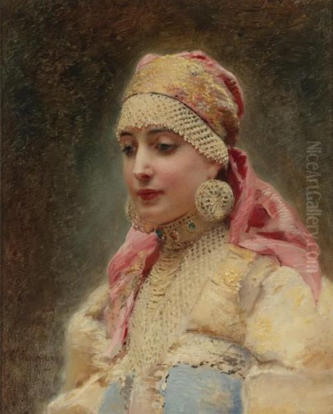 Portrait Of A Boyarina Oil Painting by Konstantin Egorovich Makovsky