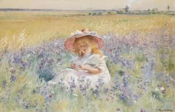 A Young Girl In A Field Of Salvia Oil Painting by Konstantin Egorovich Makovsky