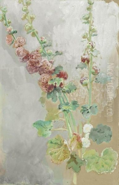 Hollyhocks Oil Painting by Konstantin Egorovich Makovsky