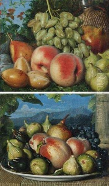 Pommes Et Figues Dans Une Assiette Oil Painting by Joseph Laurent Malaine