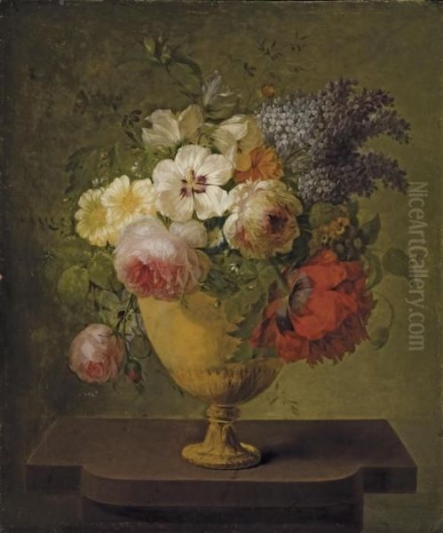 Roses, Lilas Et Autres Fleurs Dans Un Vase Oil Painting by Joseph Laurent Malaine