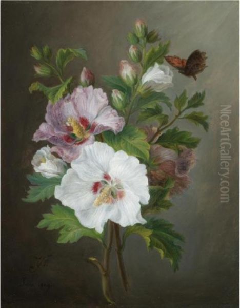 A Still Life Of A Bouquet Rose Of Sharon Oil Painting by Joseph Laurent Malaine