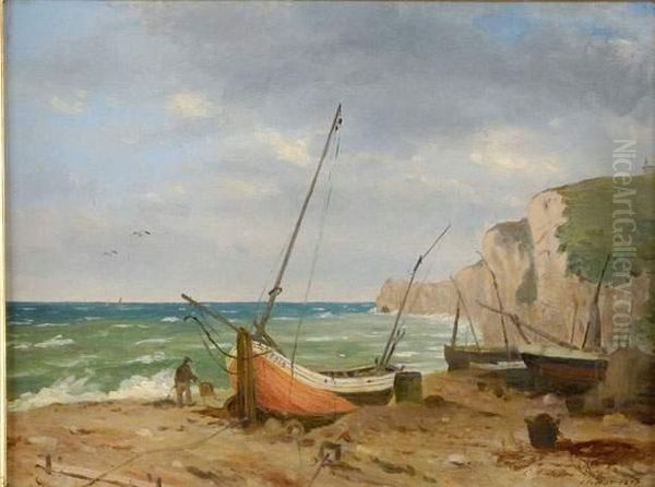 Falaise D'etretat Oil Painting by Charles Alexis Malapeau