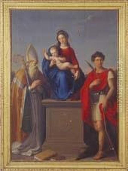 Madonna In Trono Col Bambino, S. Agostino E S. Giorgio Oil Painting by Adeodato Malatesta