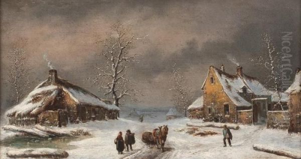 Winterlandschaften Oil Painting by Louis Claude Malbranche