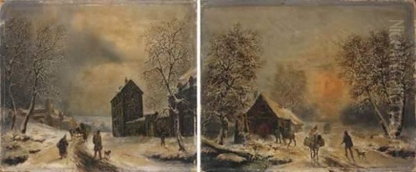 Promeneurs Dans Un Paysage Enneige Oil Painting by Louis Claude Malbranche