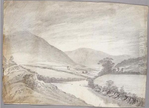 The Dovy Near Pont Finant, Dynas-mawddwy Oil Painting by John Baptist Malchair