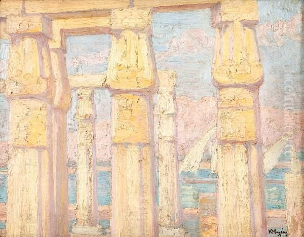 The Luxor Temple With A View Of The Nile Oil Painting by Konstantinos Maleas