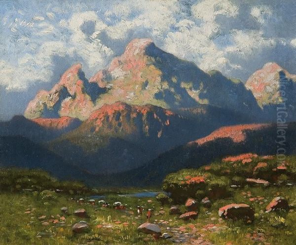 Mountain Landscape Oil Painting by Wladyslaw Aleksander Malecki