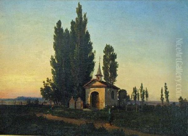 Pejzaz Z Kapliczka, Przed 1869 Oil Painting by Wladyslaw Aleksander Malecki