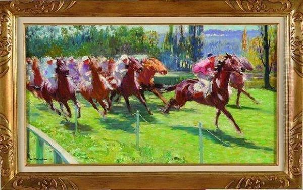 course De Chevaux Oil Painting by Louis-Ferdinand Malespina