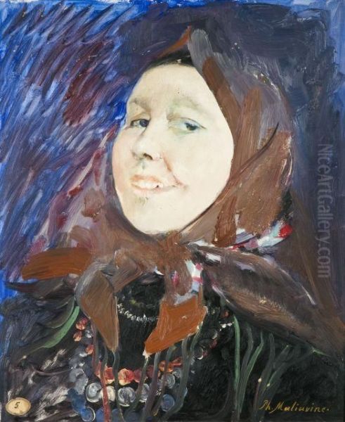 Paysanne Au Foulard Oil Painting by Philippe Andreevitch Maliavine