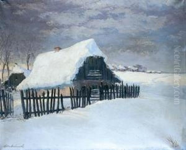 Chaty Zima Oil Painting by Andrzej Malinowski