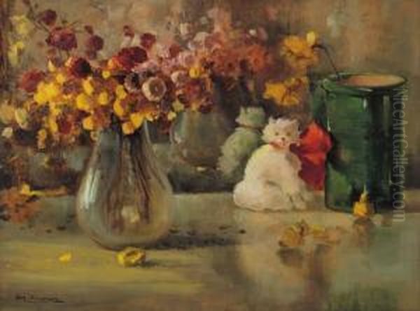 Vaso Di Fiori Oil Painting by Angelo Malinverni