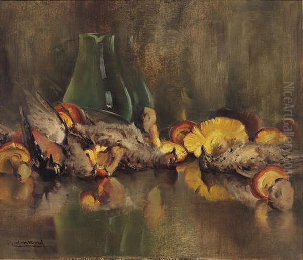 Natura Morta Con Funghi Oil Painting by Angelo Malinverni