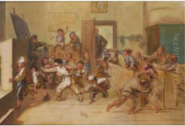 Mischief In The Class Room Oil Painting by Ferdinand Malitsch