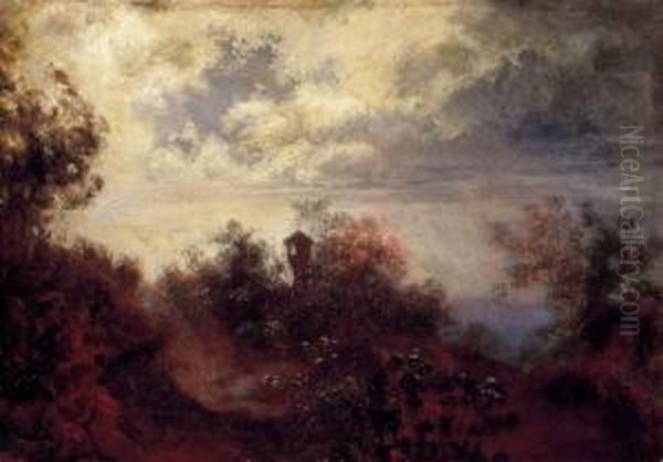 Romantic Landscape With Clouds Lit By Moon Oil Painting by Ferdinand Malitsch