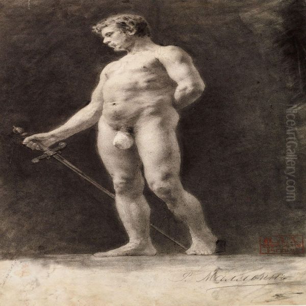 Academy Study Of A Male Nude Oil Painting by Philippe Mallavine