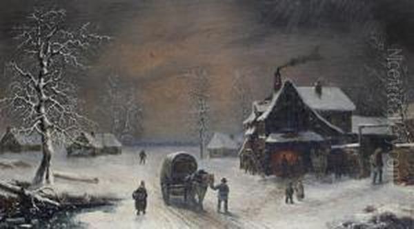 A Winter Landscape Oil Painting by Louis-Claude Mallebranche